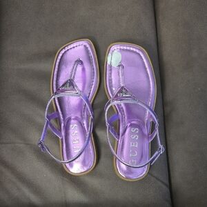 GUESS Metallic Lavender T-Strap Sandals